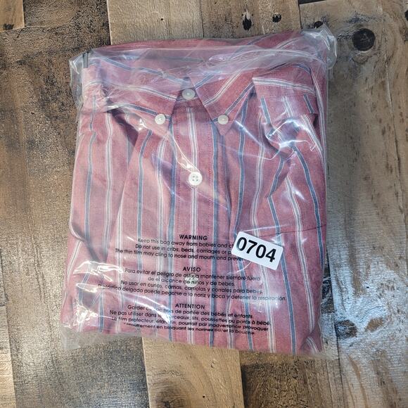 LL Bean Shirt Adult Large Reg‎ Blue Cotton Striped Button Up Short Sleeve Mens - Picture 7 of 7